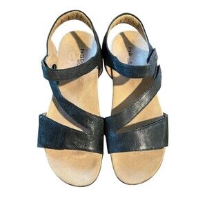 Halsa Denia Ankle Strap Sandals  Women's 11  Black Leather  Sporty  Vacation
